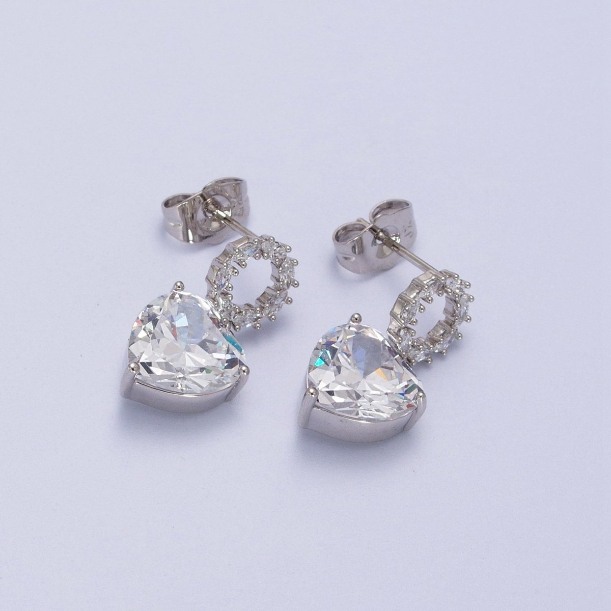 Gold Filled Marquise Round Stud Earring; Clear, Pink CZ Heart Drop Dangle Earrings in Gold & Silver | AD-307~AD-309