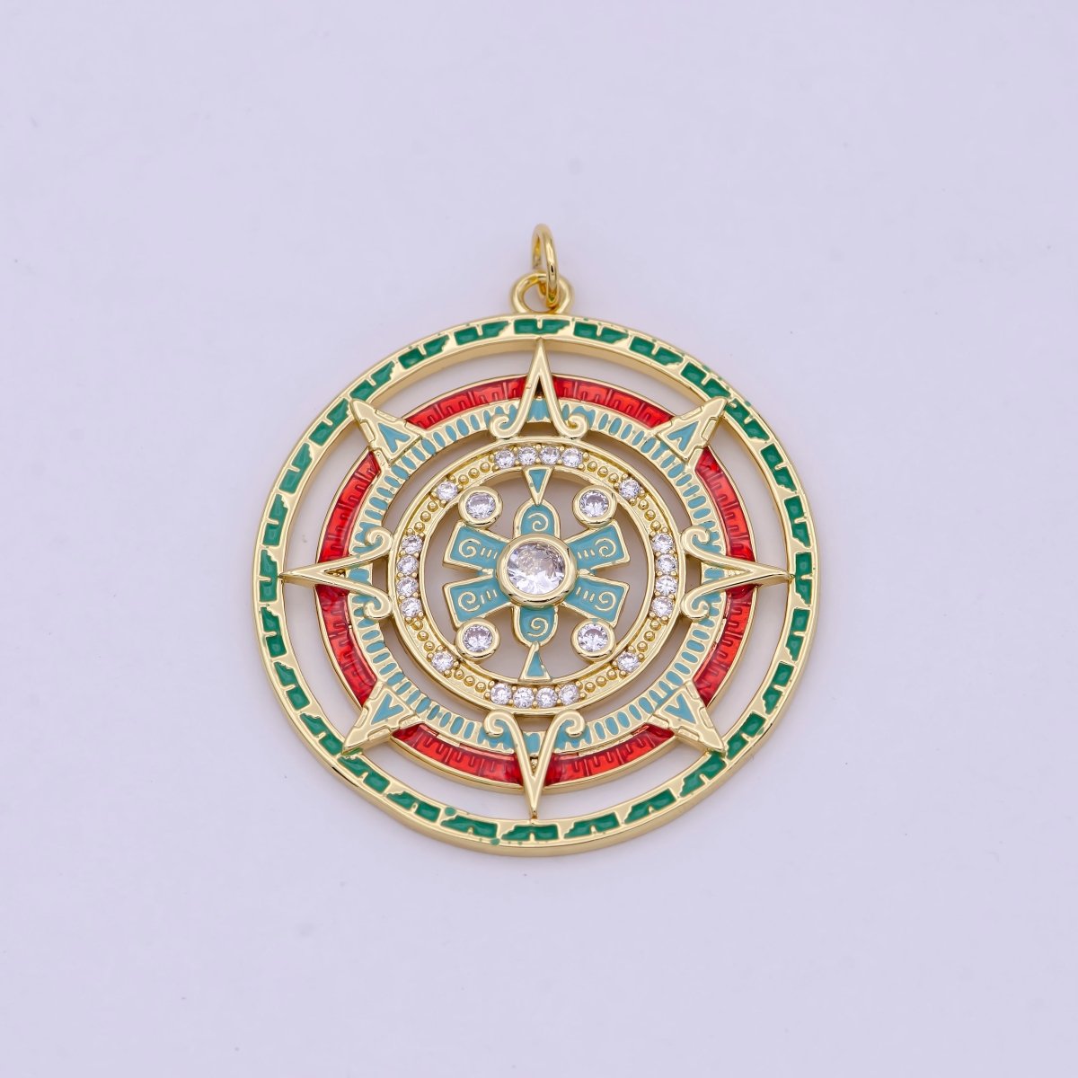 Gold Filled Medallion Compass Pendant for Statement Jewelry Necklace N-366 - DLUXCA