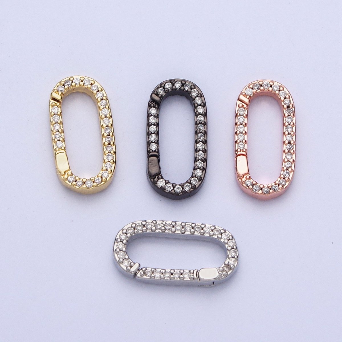 Gold Filled Micro Pace CZ Long Oval Spring Gate Clasps For DIY Jewelry Making in Gold, Silver, Rose Gold, Black  L-858 L-859 L-860 L-861