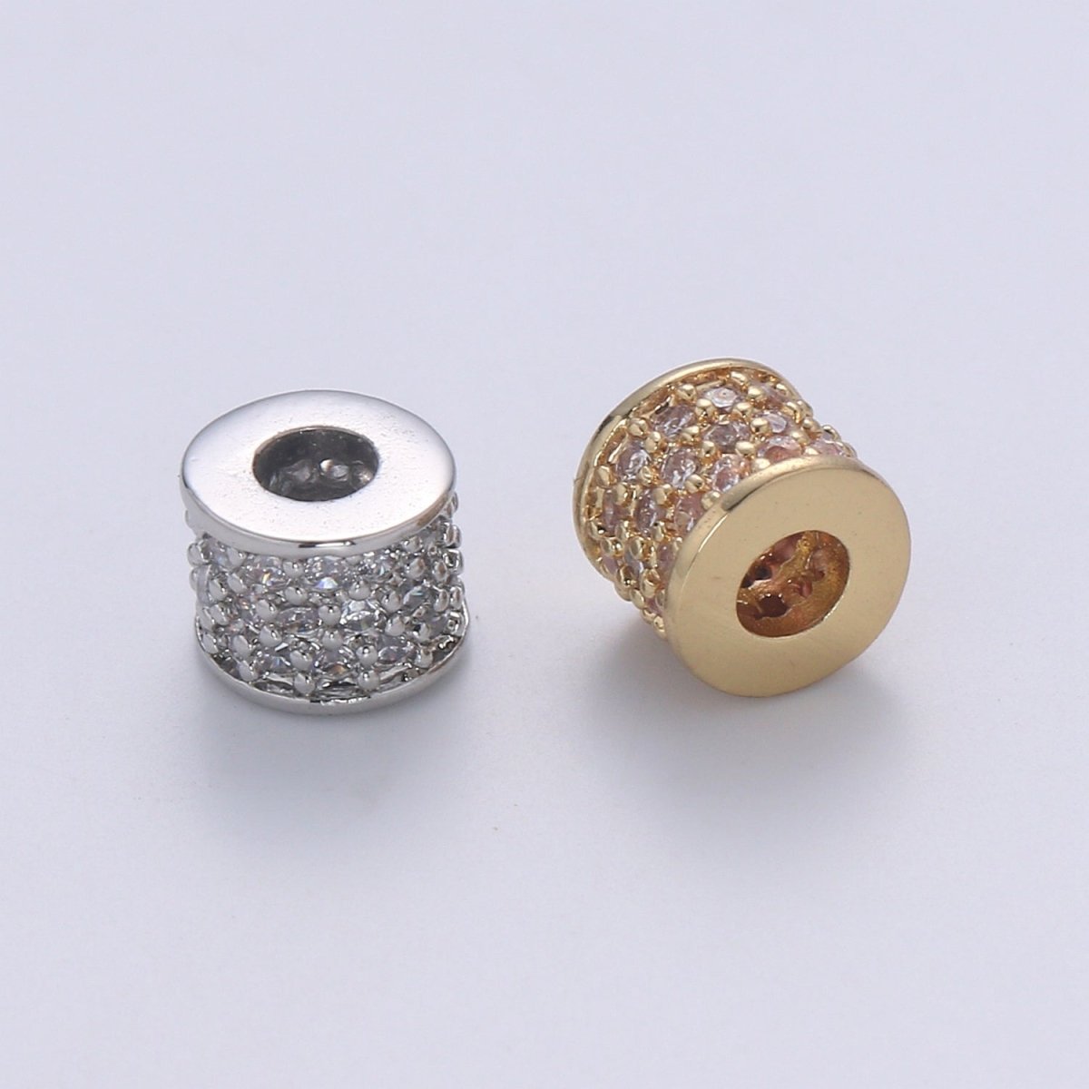 Gold Filled Micro Pave Barell Tube Spacer Beads, Big Hole Spacer Beads, Rondelle Spacer Bead CZ Rondelle Spacer Beads,B-679