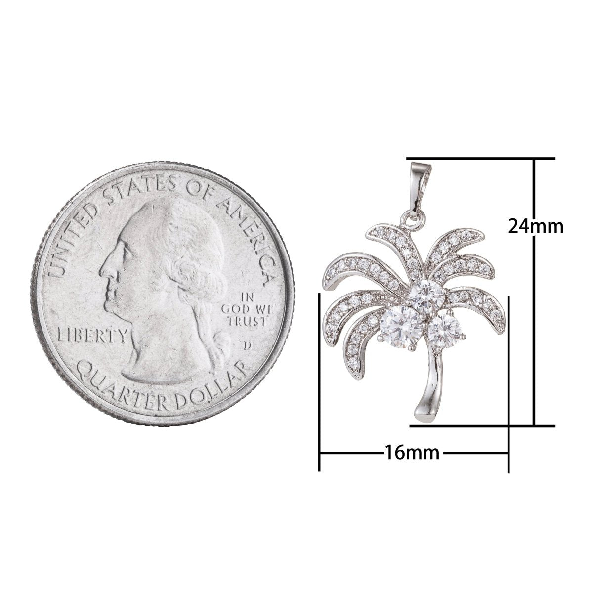 Gold Filled Micro Pave CZ Coconut Tree Pendant Charm, Micro Pave CZ Pendant Charm, White Gold Filled Pendant, For DIY Jewelry I-484 I-568