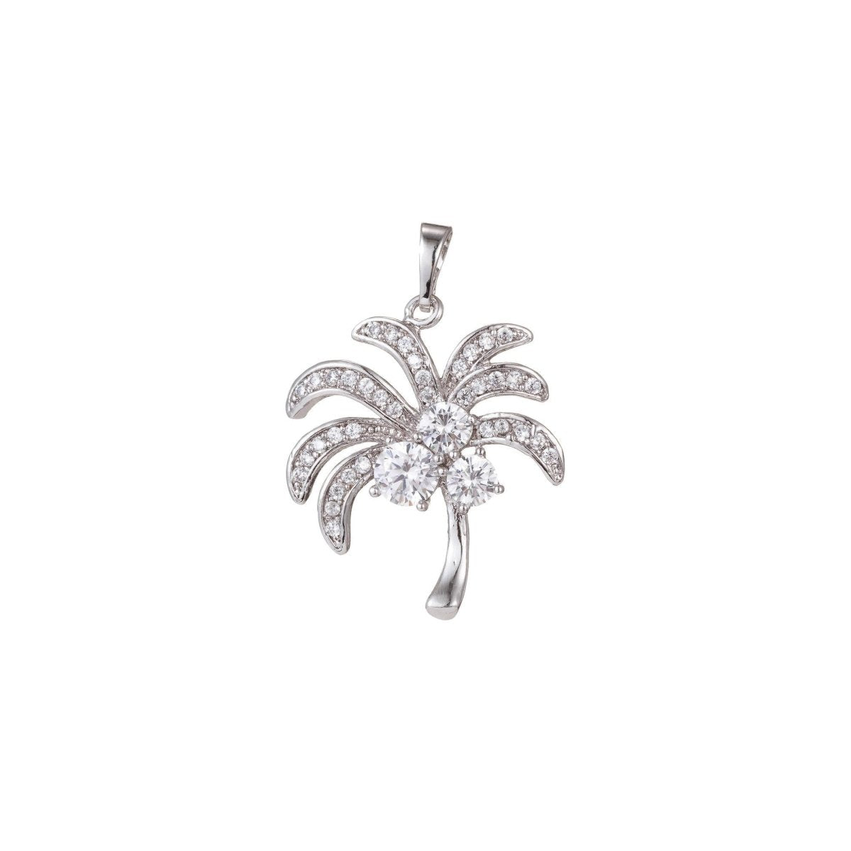Gold Filled Micro Pave CZ Coconut Tree Pendant Charm, Micro Pave CZ Pendant Charm, White Gold Filled Pendant, For DIY Jewelry I-484 I-568
