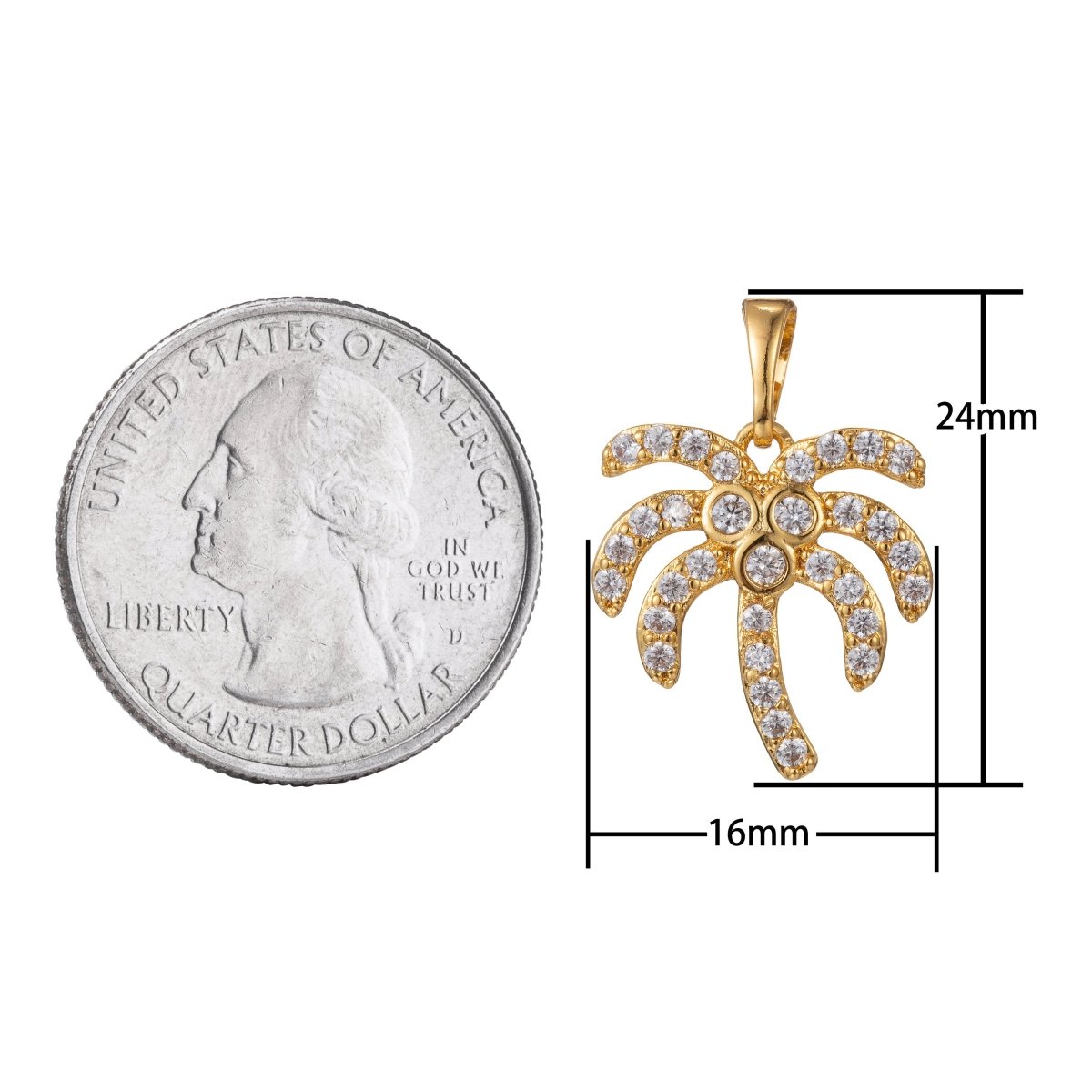 Gold Filled Micro Pave CZ Coconut Tree Pendant Charm, Micro Pave CZ Pendant Charm, White Gold Filled Pendant, For DIY Jewelry I-484 I-568