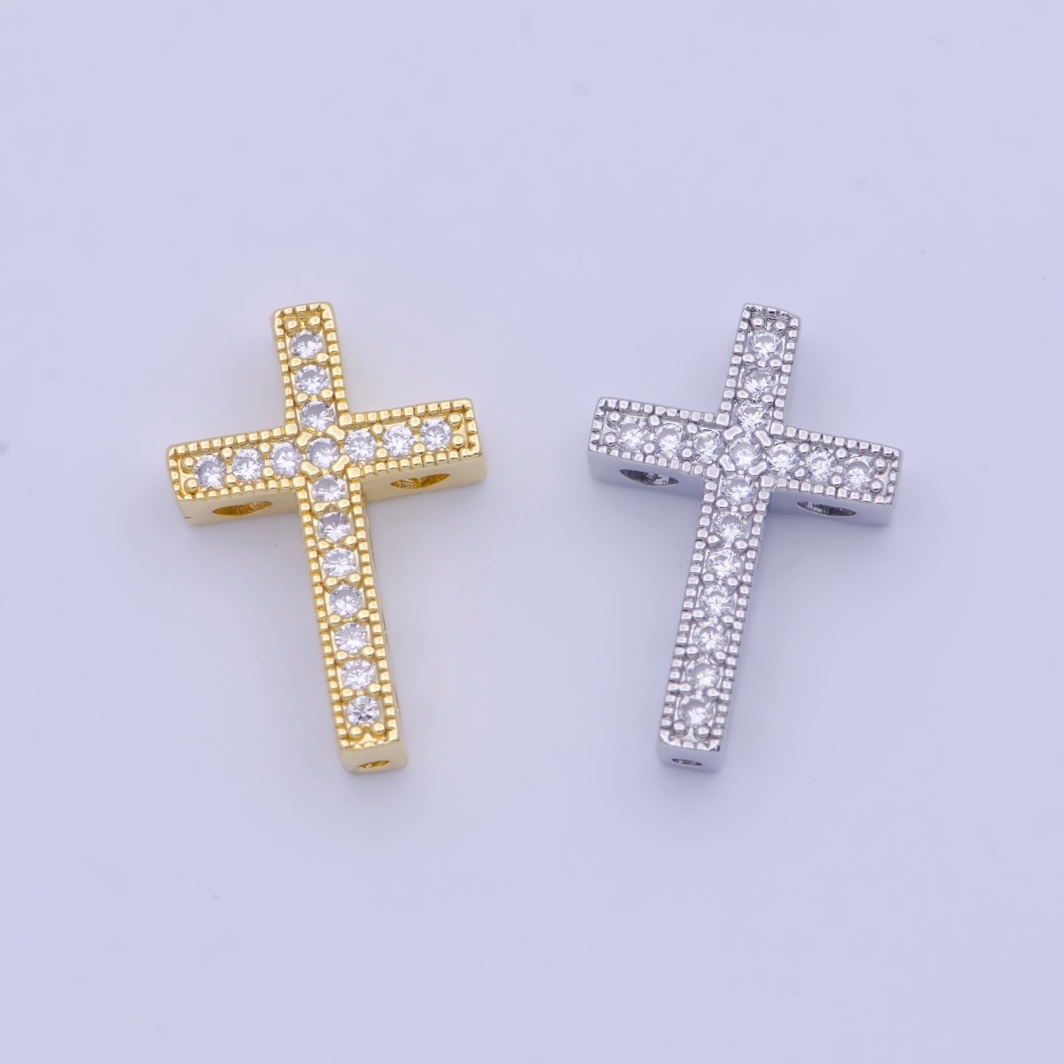 Gold Filled Micro Pave CZ Religious Cross Bead Findings in Silver & Gold B-164