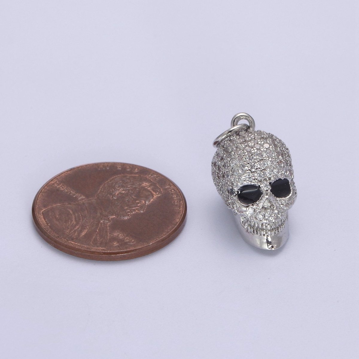 Gold Filled Micro Paved Clear CZ 3D Black Eyed Skull Skeleton Charm in Gold, Silver, Rose Gold N-824 N-825 N-826