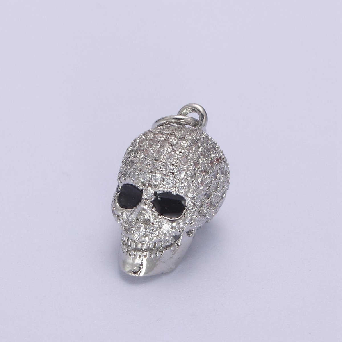Gold Filled Micro Paved Clear CZ 3D Black Eyed Skull Skeleton Charm in Gold, Silver, Rose Gold N-824 N-825 N-826
