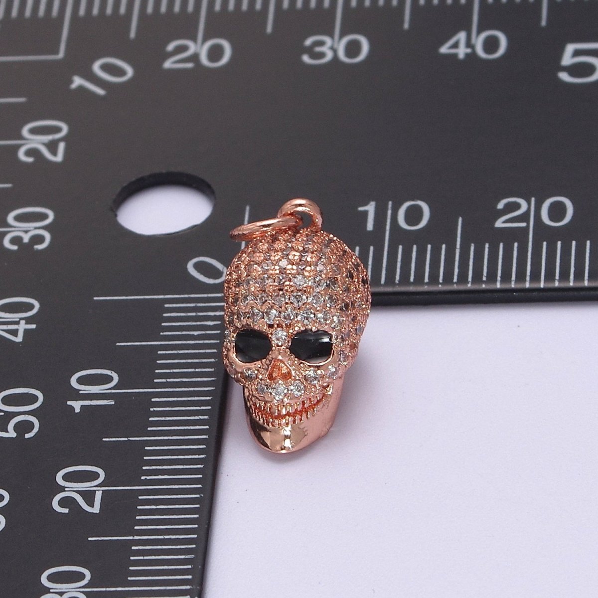 Gold Filled Micro Paved Clear CZ 3D Black Eyed Skull Skeleton Charm in Gold, Silver, Rose Gold N-824 N-825 N-826