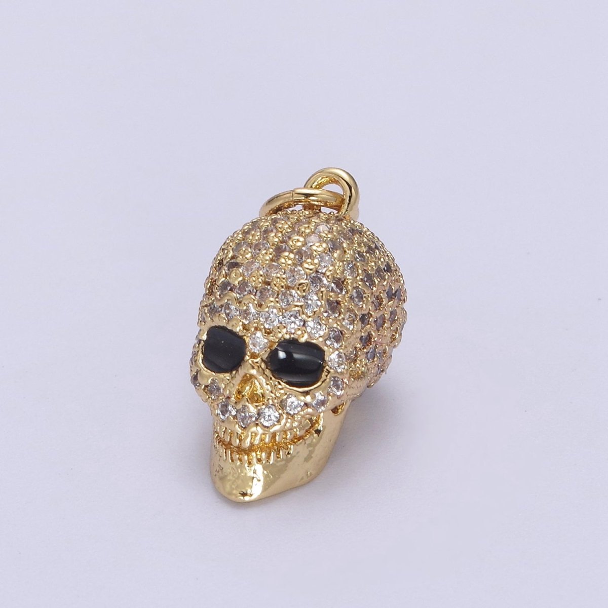 Gold Filled Micro Paved Clear CZ 3D Black Eyed Skull Skeleton Charm in Gold, Silver, Rose Gold N-824 N-825 N-826