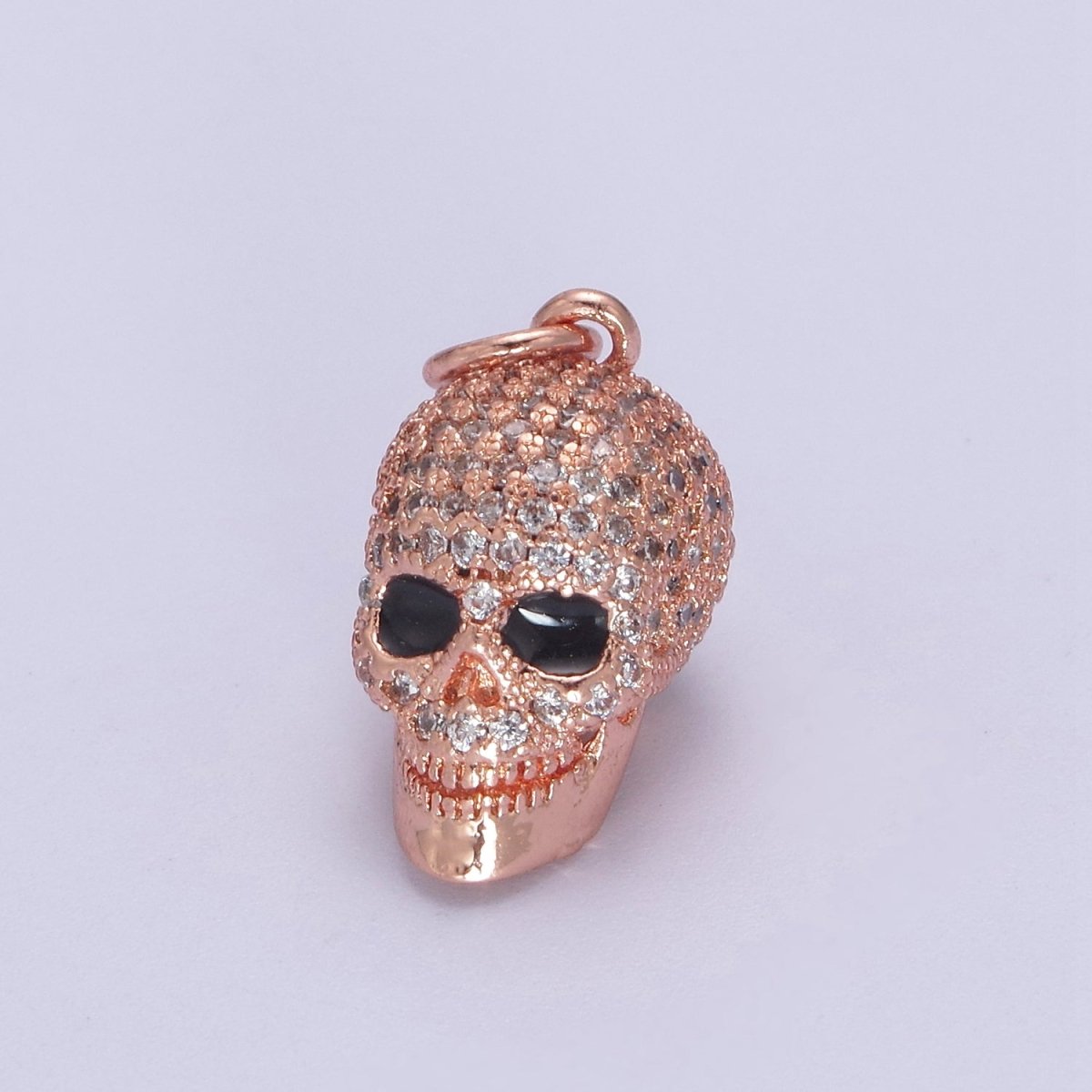 Gold Filled Micro Paved Clear CZ 3D Black Eyed Skull Skeleton Charm in Gold, Silver, Rose Gold N-824 N-825 N-826