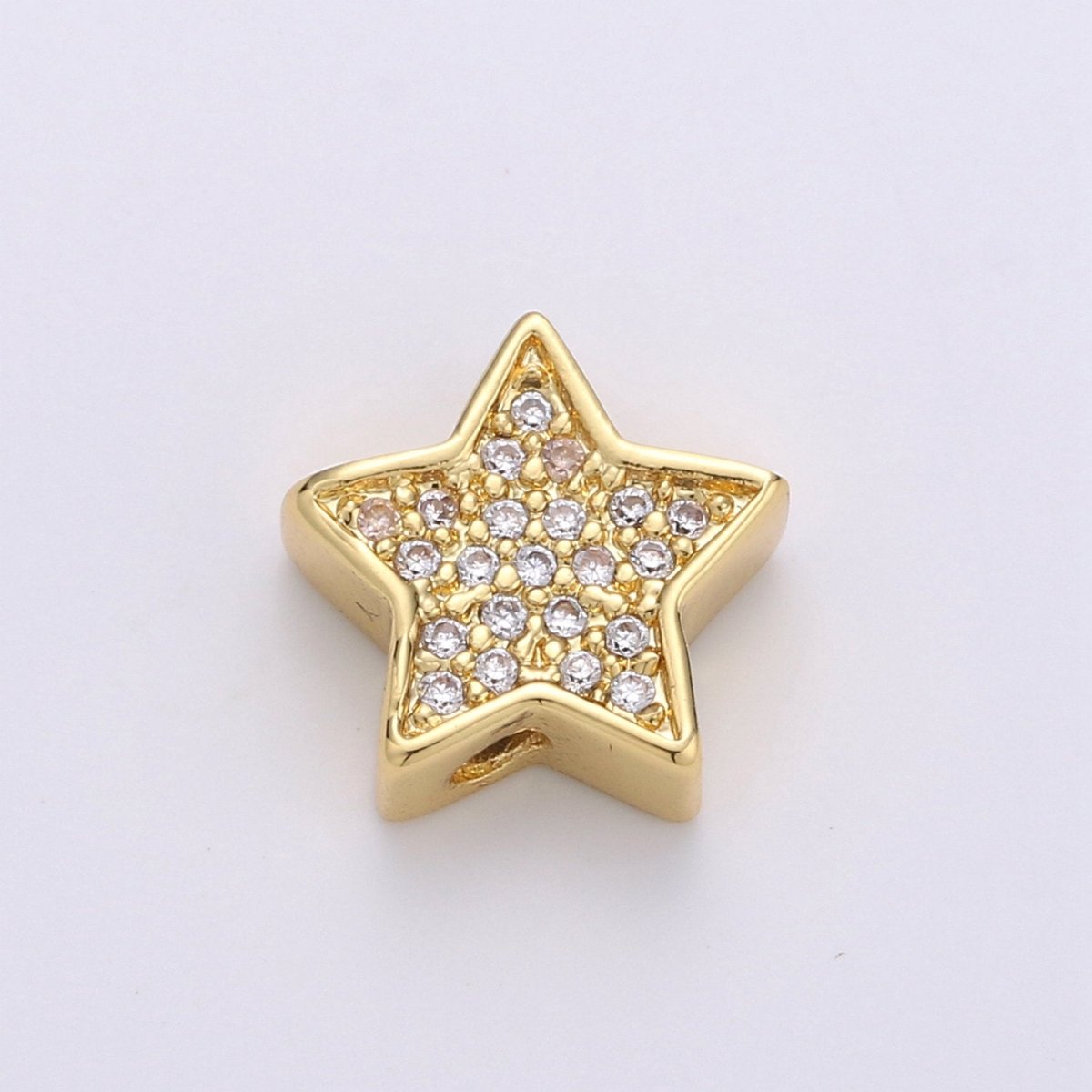 Gold Filled Micro Paved CZ 10mm Celestial Star Beads in Gold & Silver |  B-302