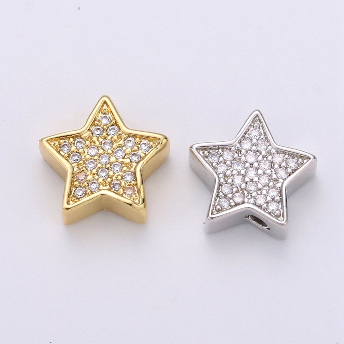 Gold Filled Micro Paved CZ 10mm Celestial Star Beads in Gold & Silver |  B-302