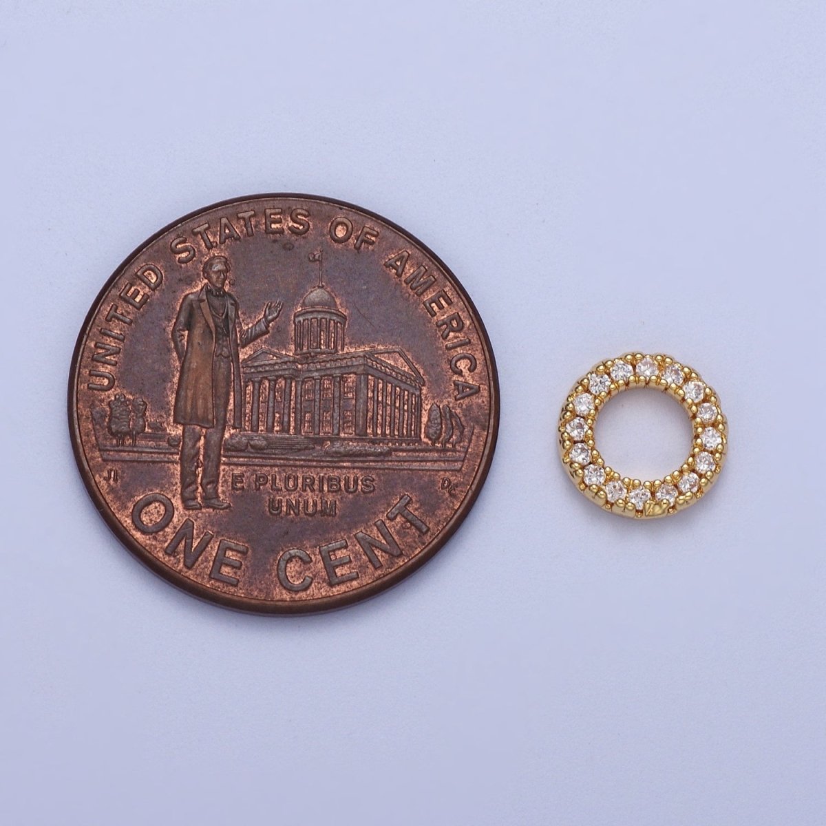 14K Gold Filled 7.5mm Micro Paved CZ Circular Round Charm in Gold & Silver | C059 C122