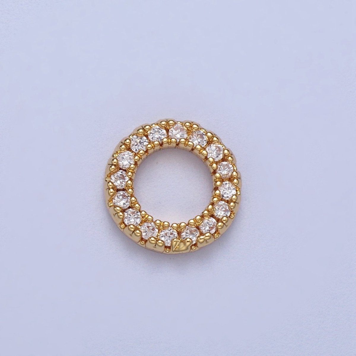 14K Gold Filled 7.5mm Micro Paved CZ Circular Round Charm in Gold & Silver | C059 C122