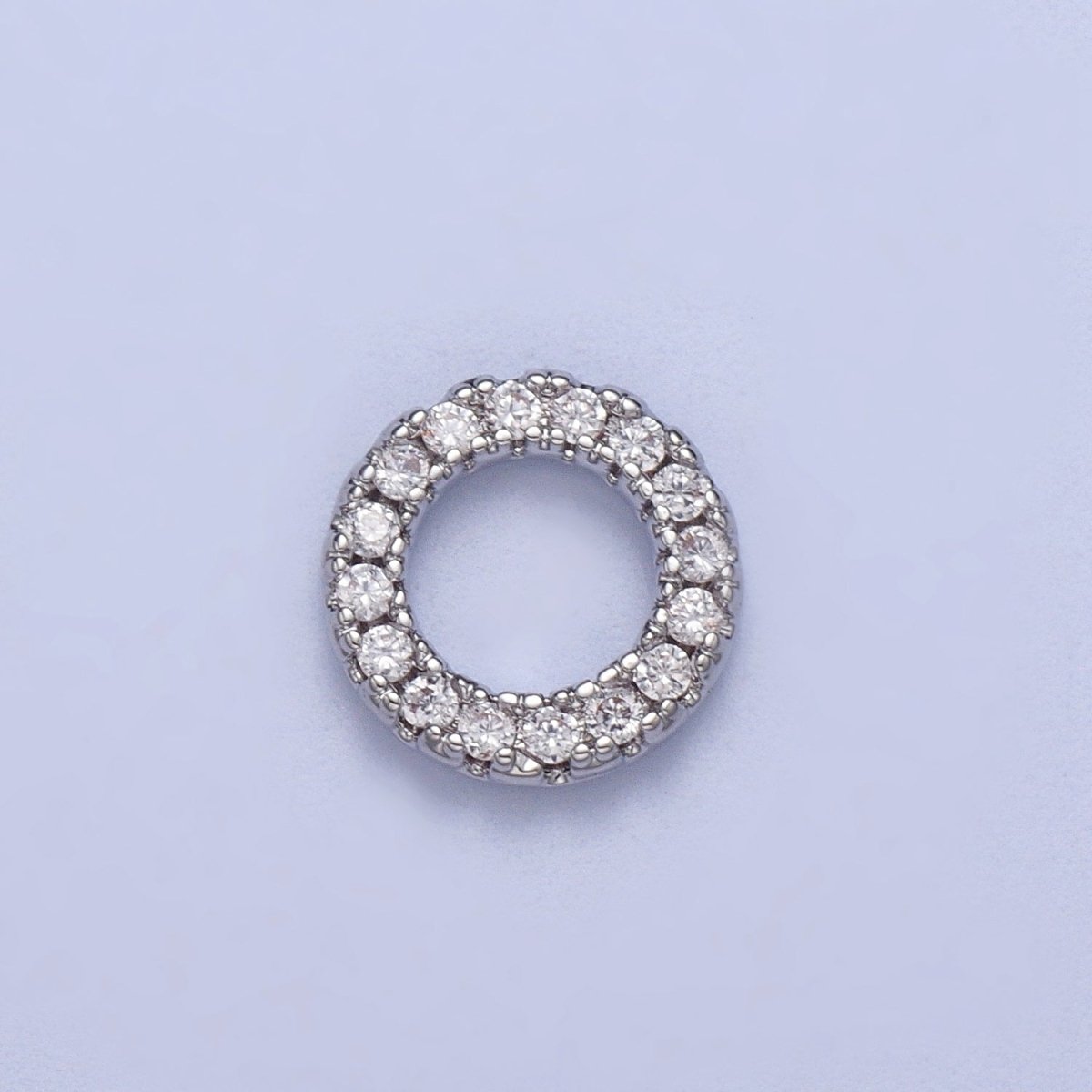 14K Gold Filled 7.5mm Micro Paved CZ Circular Round Charm in Gold & Silver | C059 C122