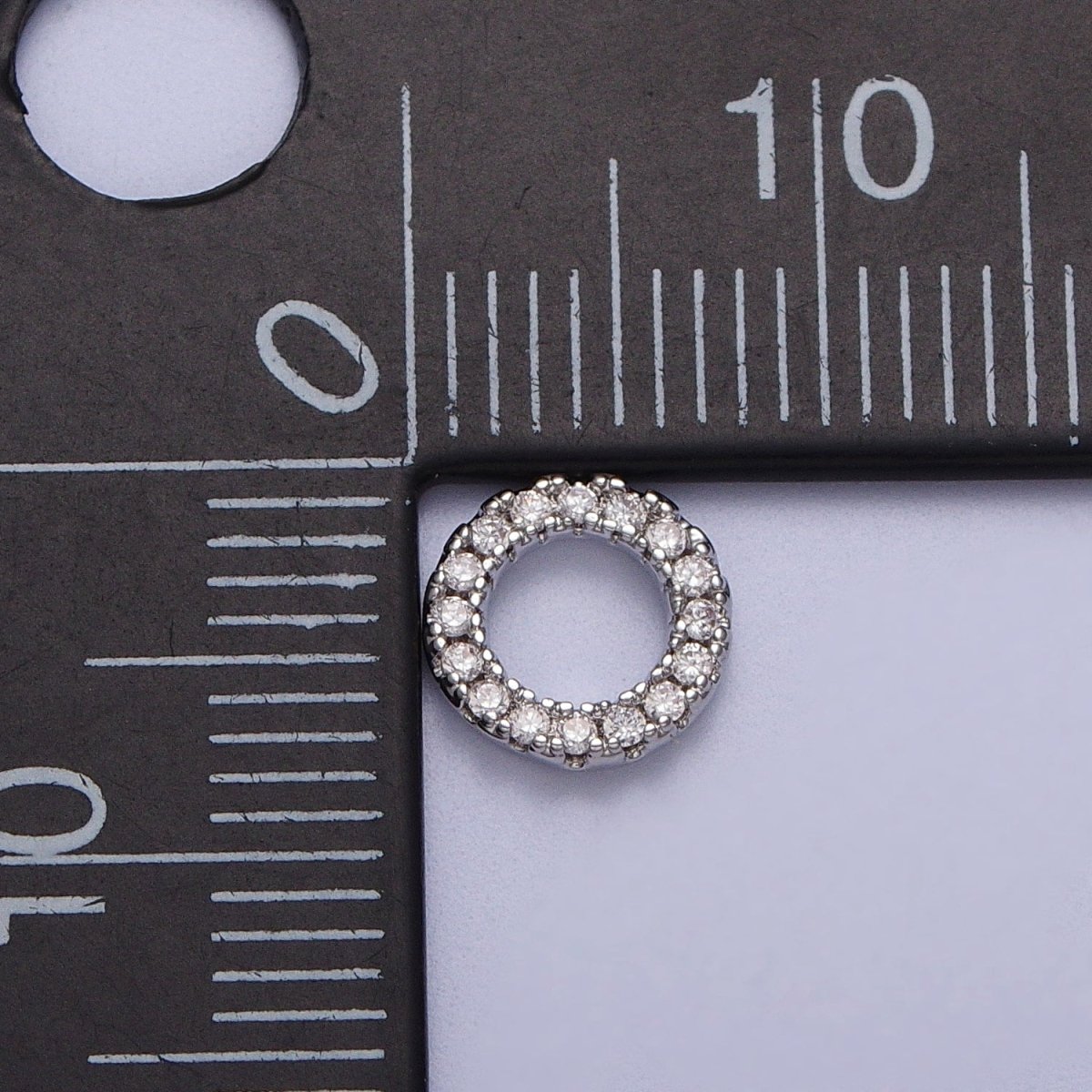 14K Gold Filled 7.5mm Micro Paved CZ Circular Round Charm in Gold & Silver | C059 C122