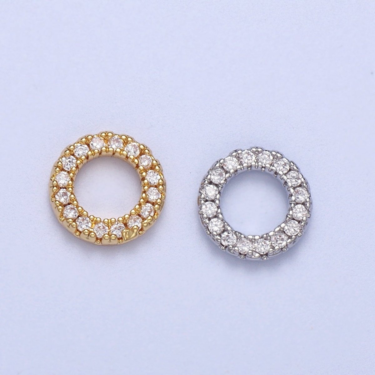 14K Gold Filled 7.5mm Micro Paved CZ Circular Round Charm in Gold & Silver | C059 C122