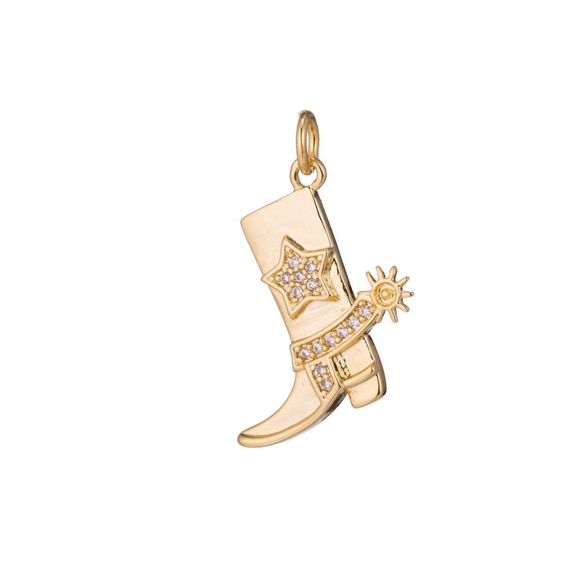 Gold Filled Micro Paved CZ Star Country Cowboy Boots Charm in Gold, Silver, Black | C-247