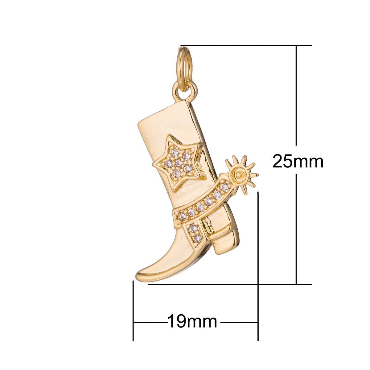 Gold Filled Micro Paved CZ Star Country Cowboy Boots Charm in Gold, Silver, Black | C-247