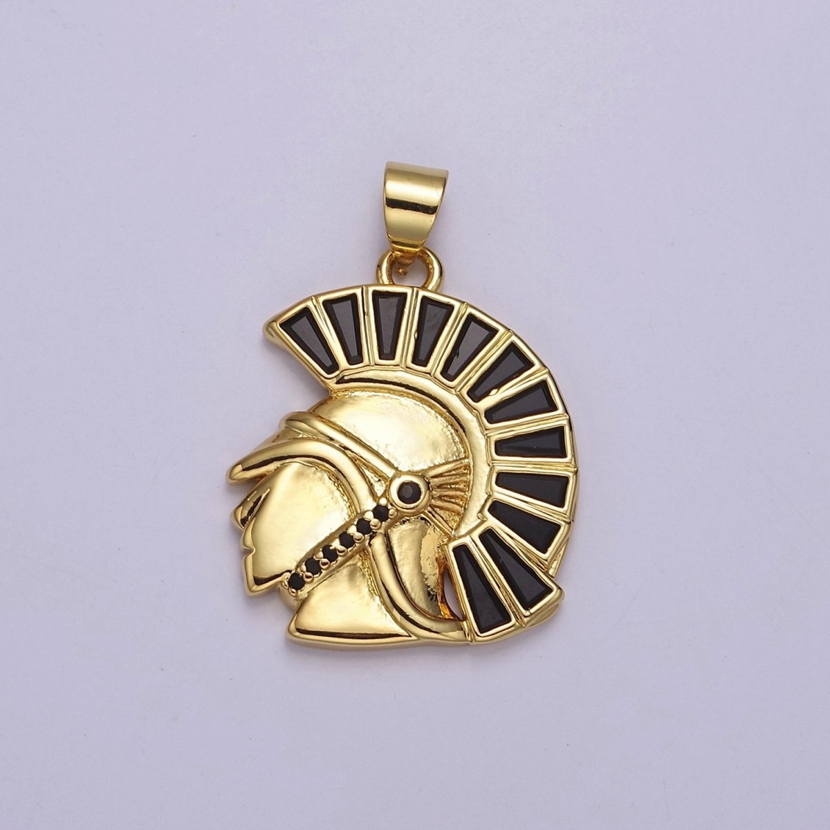 Gold Filled Micro Paved CZ Trojan Knight Green Black Clear Baguette Greek Corinthian Helmet Pendant J-772 J-764 J-766