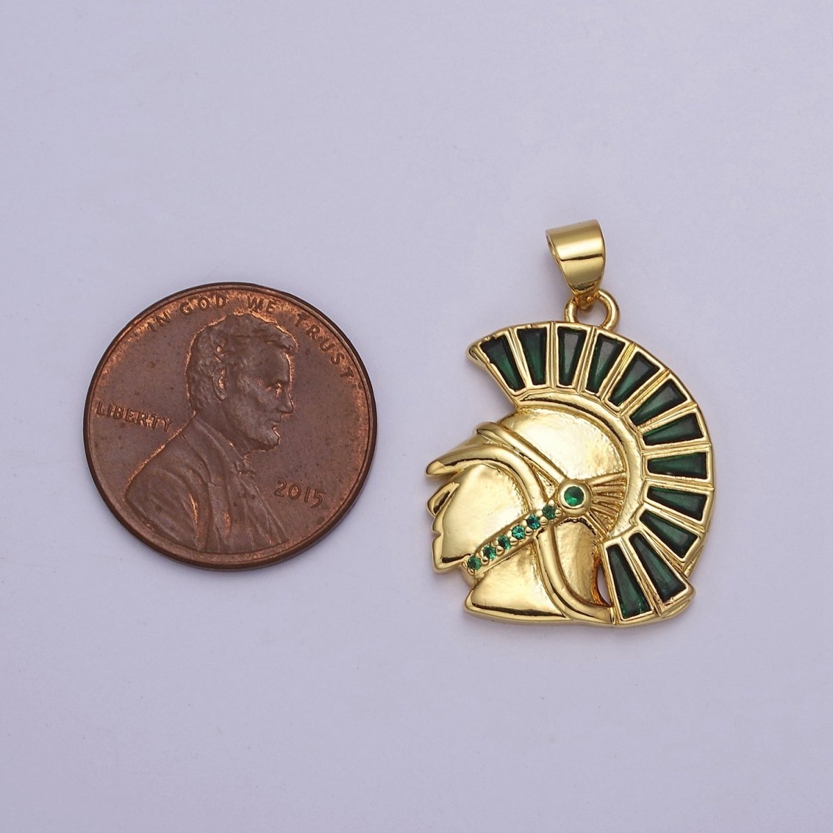 Gold Filled Micro Paved CZ Trojan Knight Green Black Clear Baguette Greek Corinthian Helmet Pendant J-772 J-764 J-766