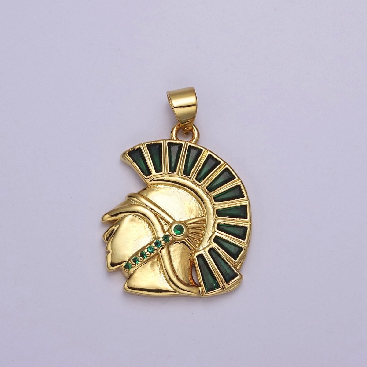 Gold Filled Micro Paved CZ Trojan Knight Green Black Clear Baguette Greek Corinthian Helmet Pendant J-772 J-764 J-766