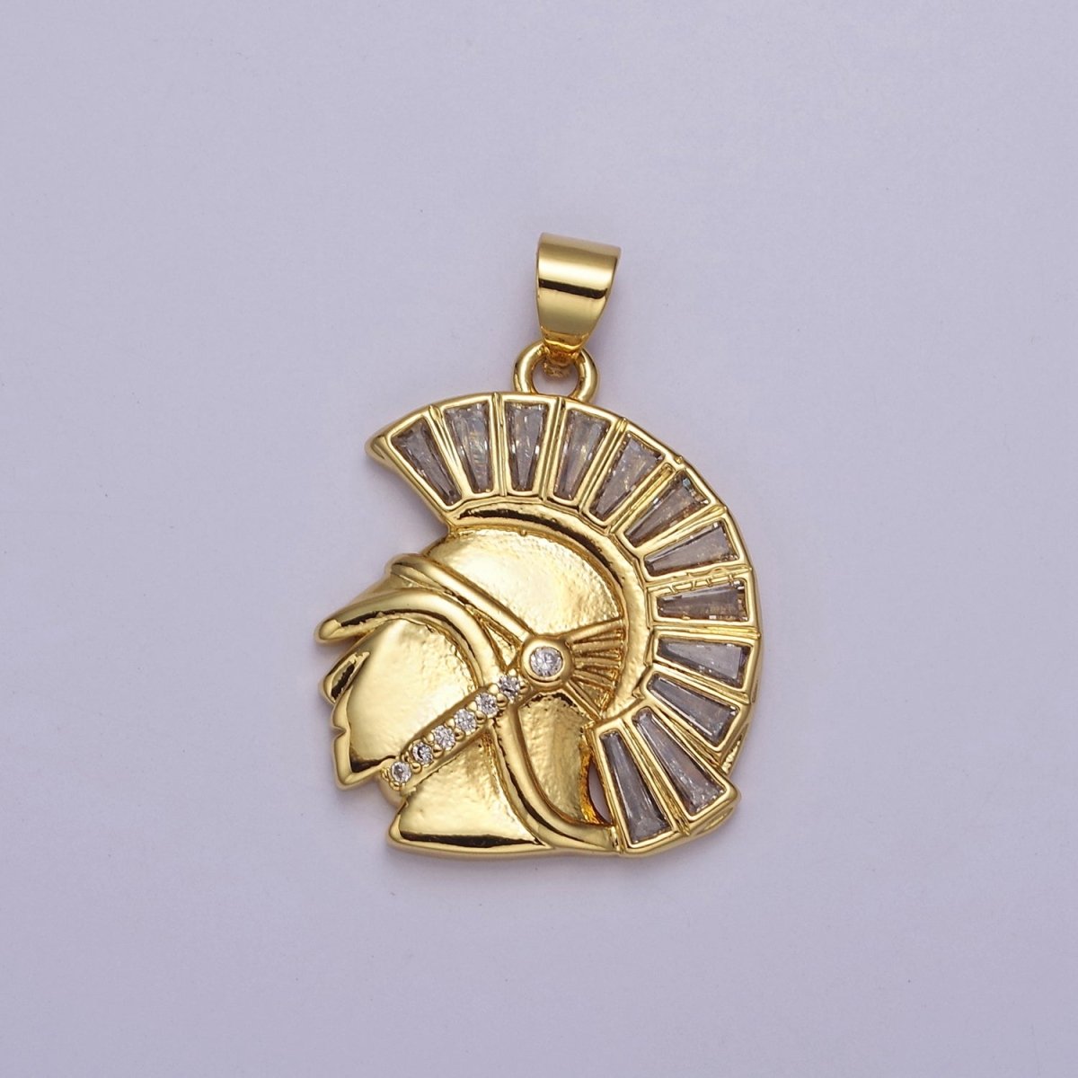 Gold Filled Micro Paved CZ Trojan Knight Green Black Clear Baguette Greek Corinthian Helmet Pendant J-772 J-764 J-766