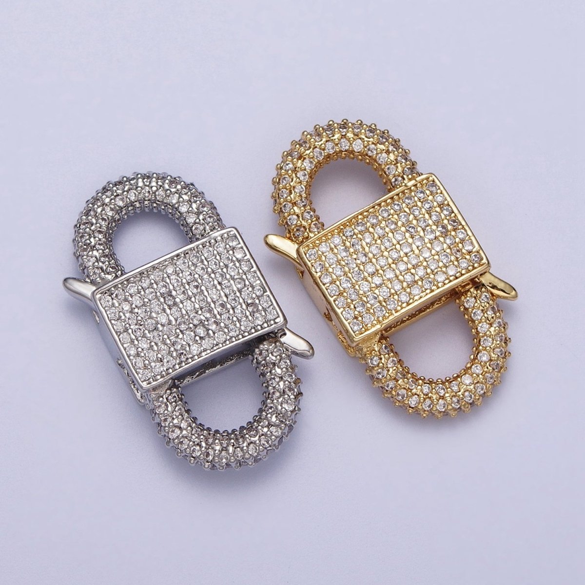 Gold Filled Micro Paved Double Padlock Spring Gate Closure in Gold & Silver | K-199 K-202