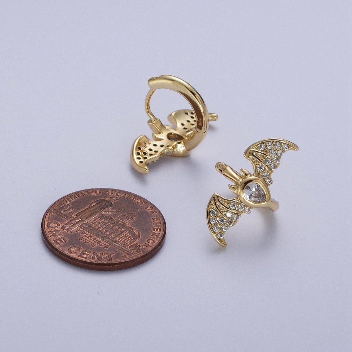 Gold Filled Micro Paved Horn Flying Bats Gold Stud Halloween Earrings | Y-058 - DLUXCA