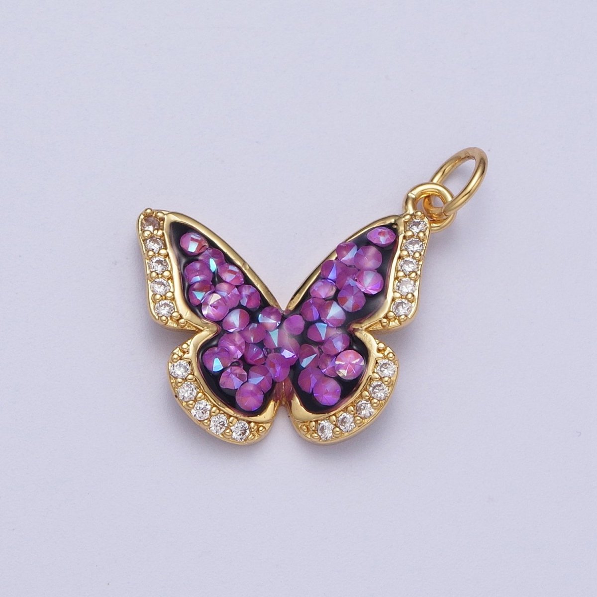 Gold Filled Micro Paved Monarch Butterfly AB CZ Stone Charm in Gold & Silver | W-777~W780