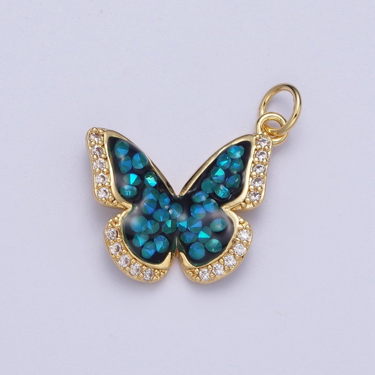 Gold Filled Micro Paved Monarch Butterfly AB CZ Stone Charm in Gold & Silver | W-777~W780