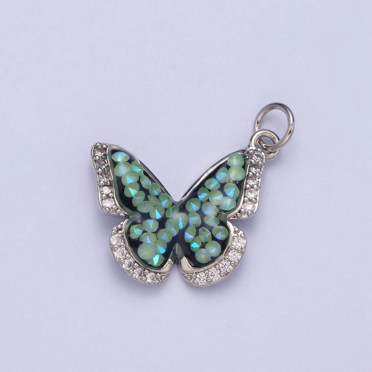 Gold Filled Micro Paved Monarch Butterfly AB CZ Stone Charm in Gold & Silver | W-777~W780