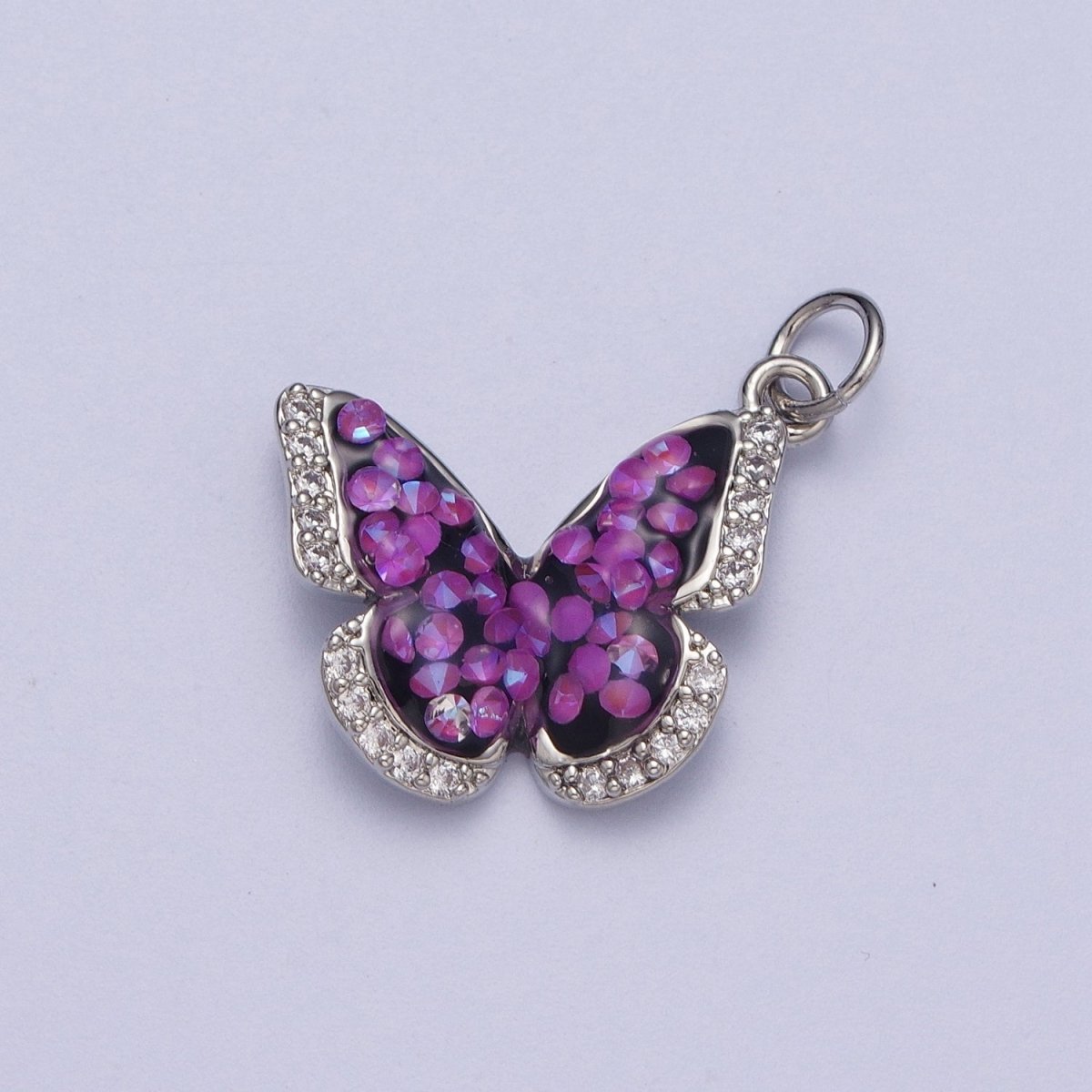 Gold Filled Micro Paved Monarch Butterfly AB CZ Stone Charm in Gold & Silver | W-777~W780