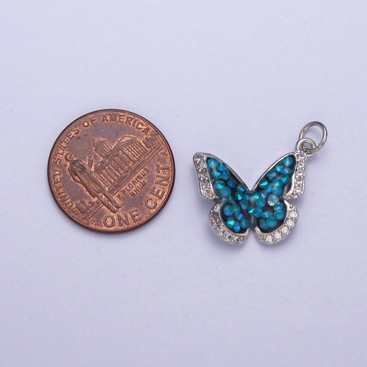 Gold Filled Micro Paved Monarch Butterfly AB CZ Stone Charm in Gold & Silver | W-777~W780