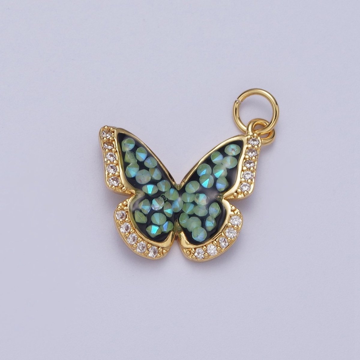 Gold Filled Micro Paved Monarch Butterfly AB CZ Stone Charm in Gold & Silver | W-777~W780