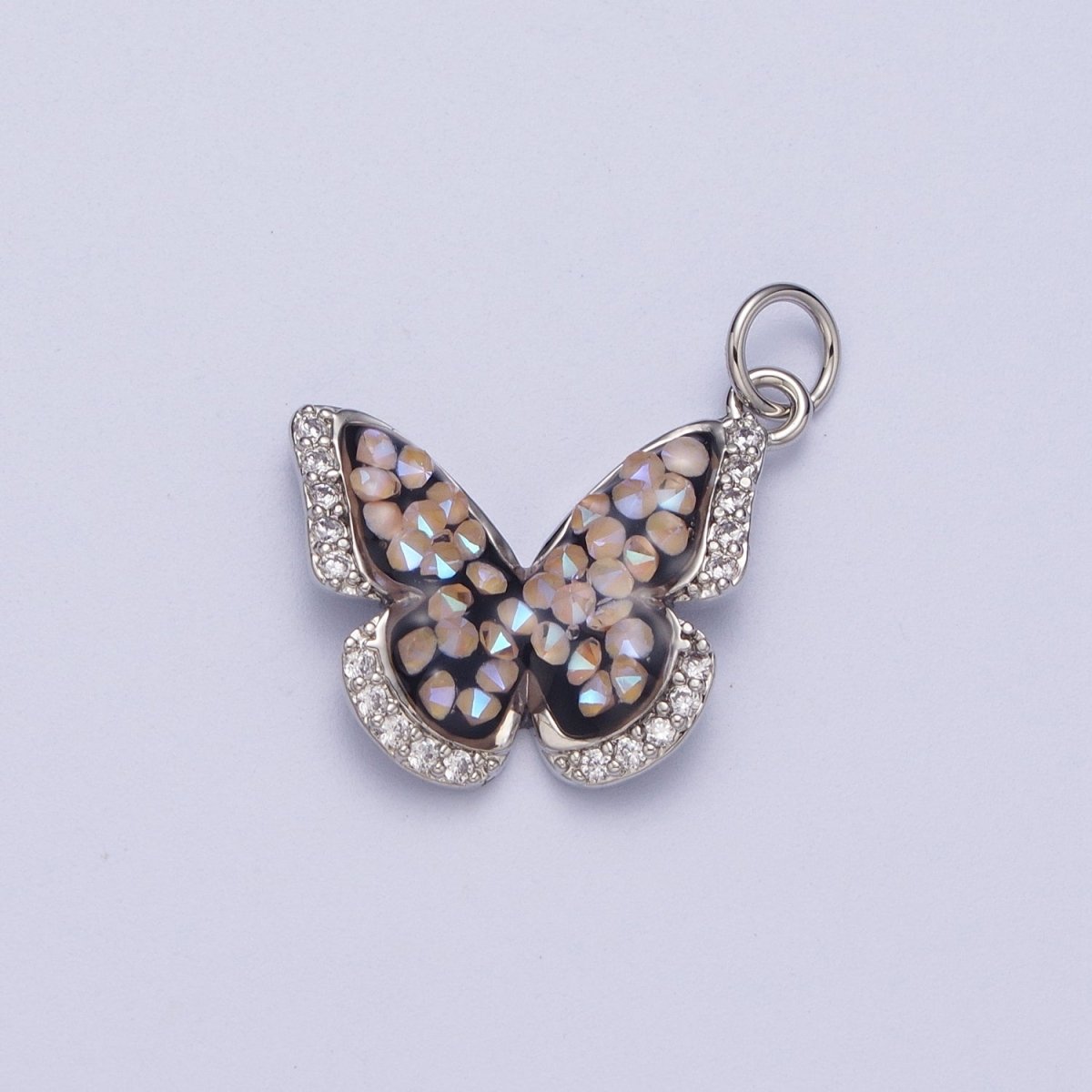 Gold Filled Micro Paved Monarch Butterfly AB CZ Stone Charm in Gold & Silver | W-777~W780