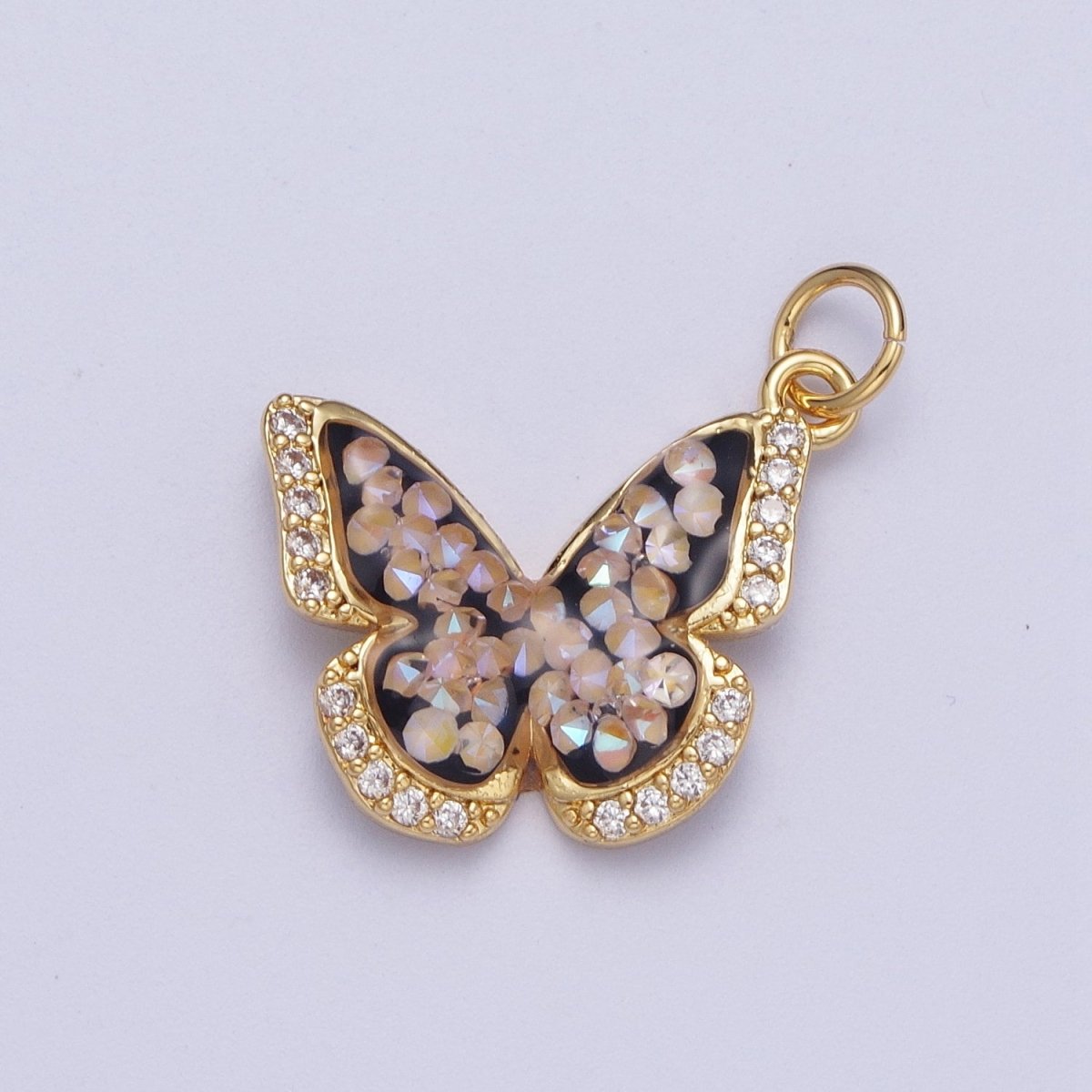 Gold Filled Micro Paved Monarch Butterfly AB CZ Stone Charm in Gold & Silver | W-777~W780