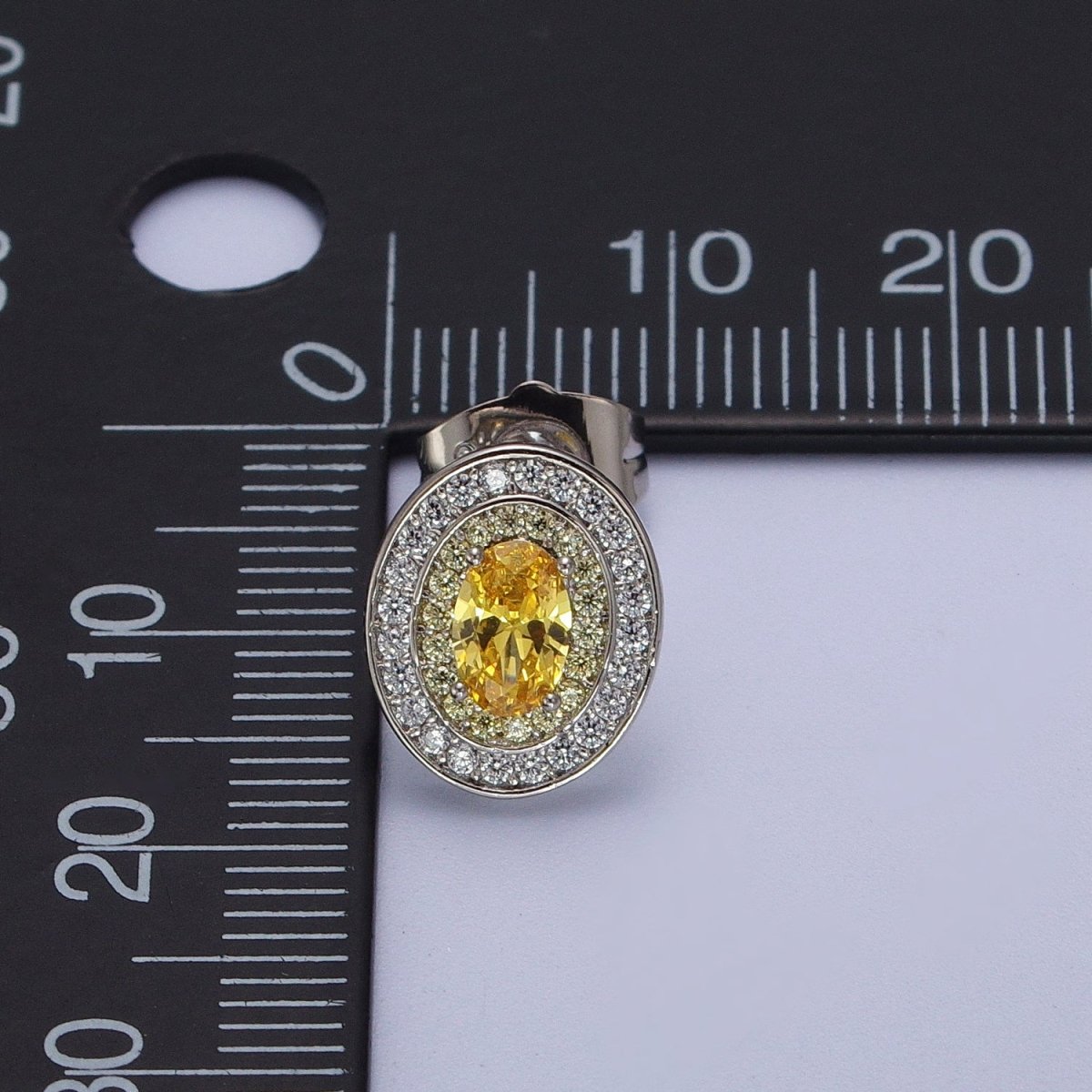 Gold Filled Micro Paved Purple, Clear, Yellow Oval CZ Stud Earrings | AD-295 AD-296 AD-297