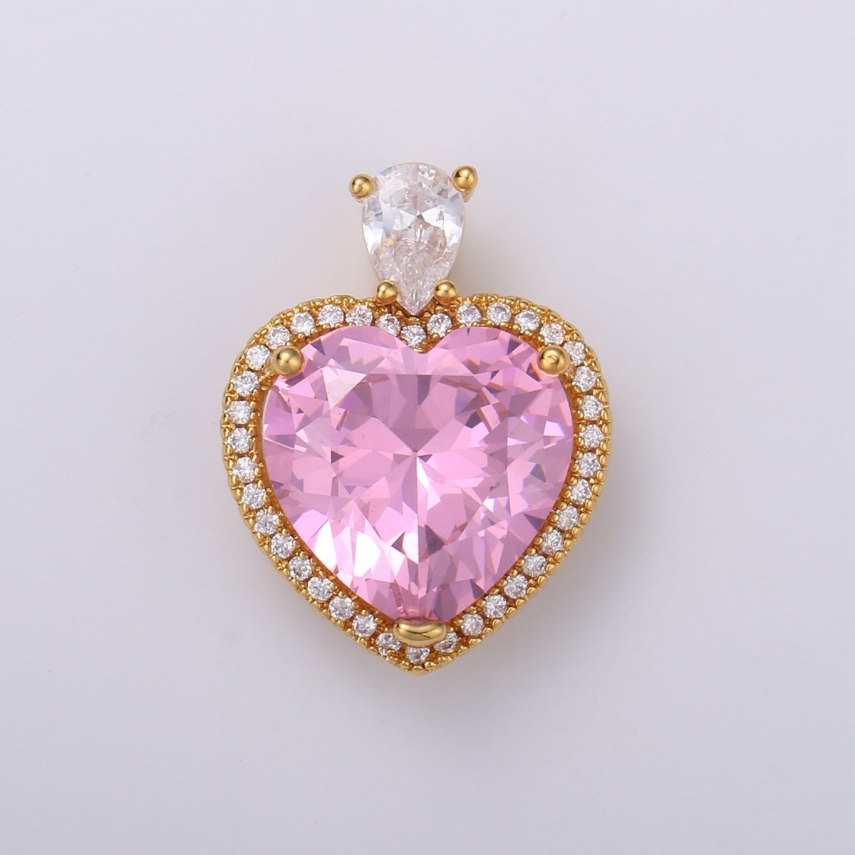 Gold Filled Micro Paved Red Green Pink Clear CZ Heart Teardrop Pendant in Gold & Silver H-197 H-198 H-204 H-229 H-231 J-102 - J-104