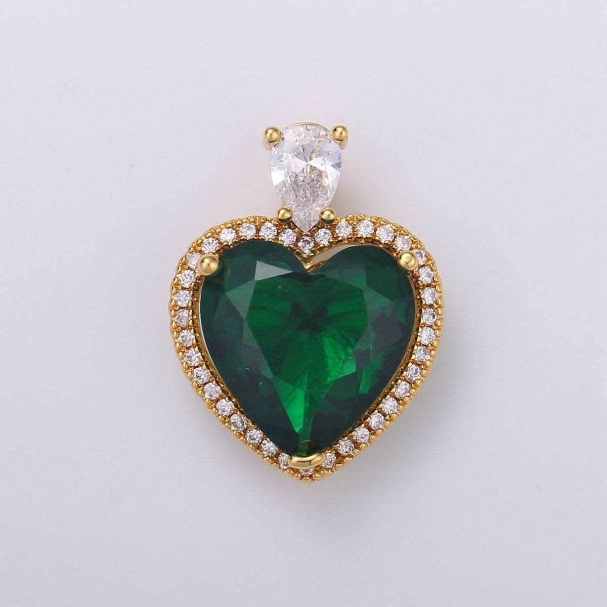 Gold Filled Micro Paved Red Green Pink Clear CZ Heart Teardrop Pendant in Gold & Silver H-197 H-198 H-204 H-229 H-231 J-102 - J-104