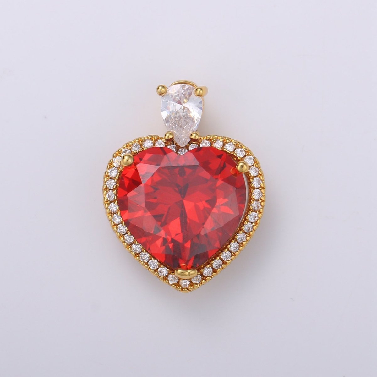 Gold Filled Micro Paved Red Green Pink Clear CZ Heart Teardrop Pendant in Gold & Silver H-197 H-198 H-204 H-229 H-231 J-102 - J-104