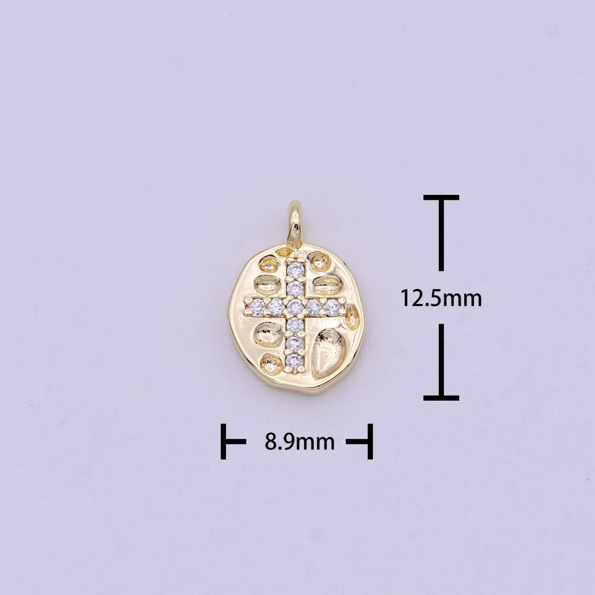 Gold Filled Mini Coin Charm Micro Pave Cross Pendant for Add on Charm Religious Jewelry N-453 - DLUXCA