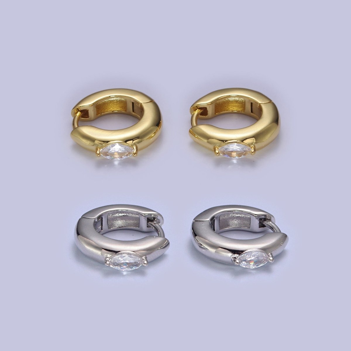 Gold Filled Mini Silver, Gold Round Hoop with Clear Marquise Eye CZ Stone For Minimalist Jewelry | T-405 V-128