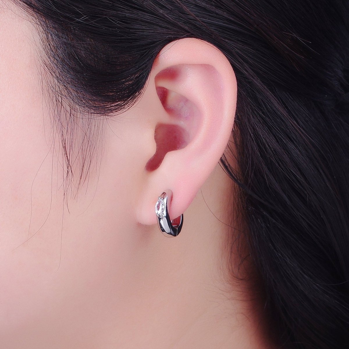 Gold Filled Mini Silver, Gold Round Hoop with Clear Marquise Eye CZ Stone For Minimalist Jewelry | T-405 V-128