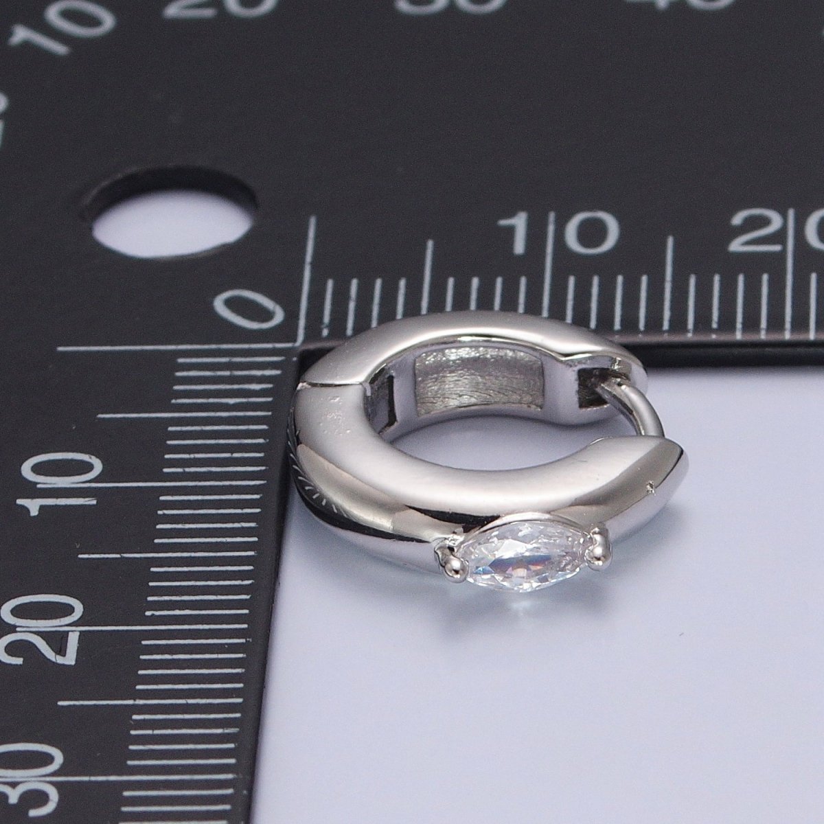 Gold Filled Mini Silver, Gold Round Hoop with Clear Marquise Eye CZ Stone For Minimalist Jewelry | T-405 V-128