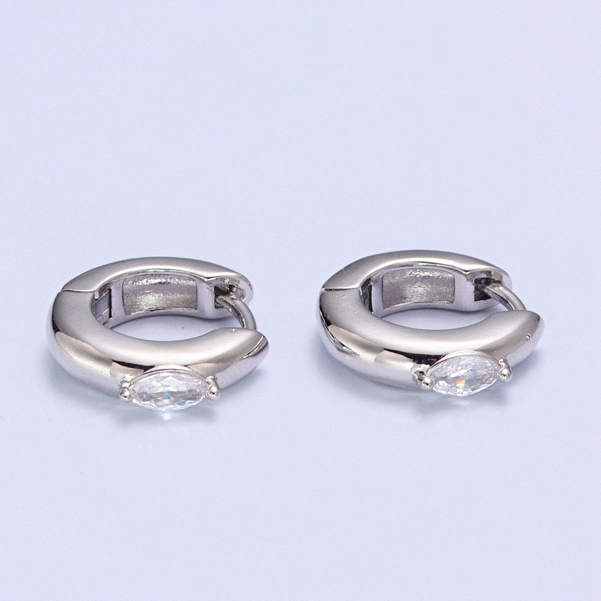 Gold Filled Mini Silver, Gold Round Hoop with Clear Marquise Eye CZ Stone For Minimalist Jewelry | T-405 V-128