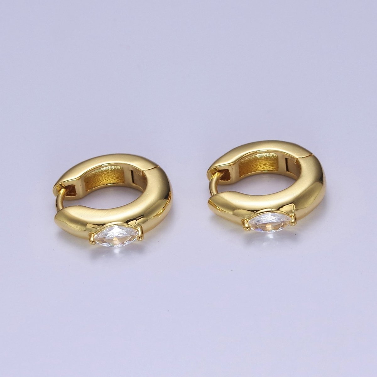 Gold Filled Mini Silver, Gold Round Hoop with Clear Marquise Eye CZ Stone For Minimalist Jewelry | T-405 V-128