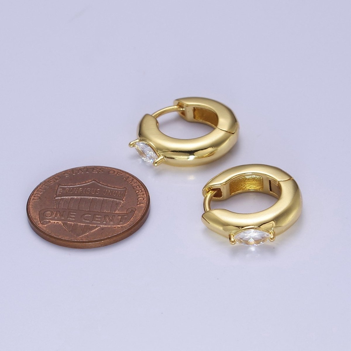 Gold Filled Mini Silver, Gold Round Hoop with Clear Marquise Eye CZ Stone For Minimalist Jewelry | T-405 V-128