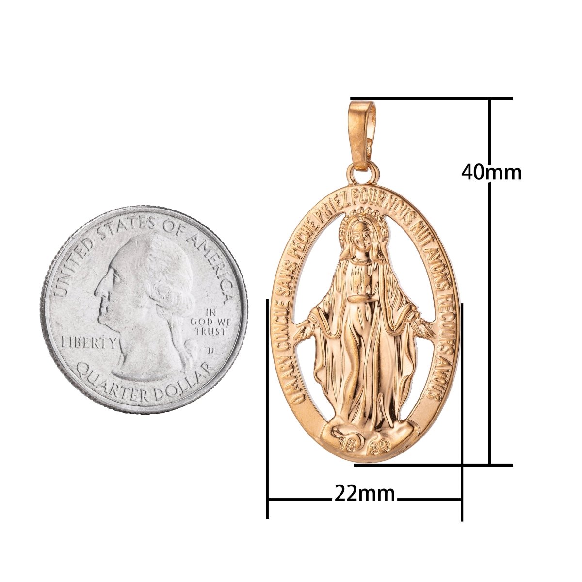 Gold Filled Miraculous Lady Virgin Mother Mary, Holy, Saint, Faith, Religious, Necklace Pendant Charm Bails Findings for jewelry Making H-862