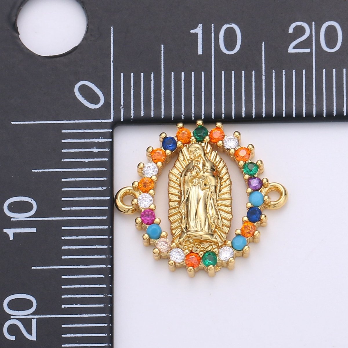 Gold Filled Mother Virgin Mary Micro Pave Turquoise Rainbow CZ Cubic Zirconia Bracelet Charm for Necklace Earrings Supply for Jewelry Making F-451 F-550
