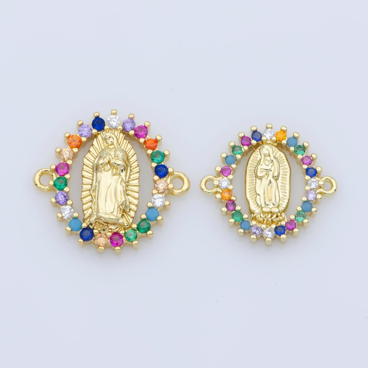 Gold Filled Mother Virgin Mary Micro Pave Turquoise Rainbow CZ Cubic Zirconia Bracelet Charm for Necklace Earrings Supply for Jewelry Making F-451 F-550